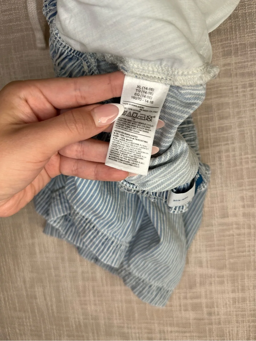 Old Navy Blue Stripe High Rise Pull On Cotton Shorts Kids XL 14-16
